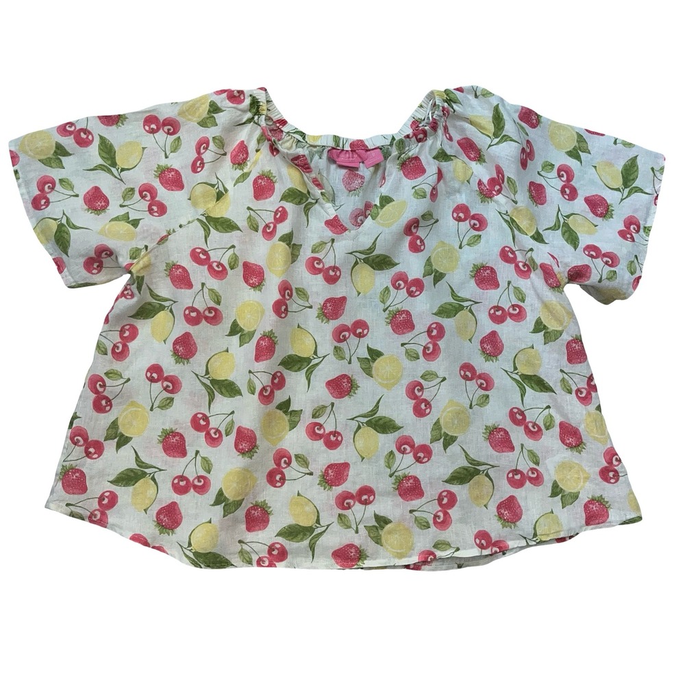 Isaac Mizrahi‎ Womens Blouse White Fruit Print Linen Cottagecore Summer Top 1X